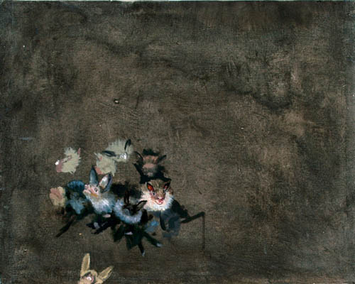 Mitglieder einer Mausohrkolonie in Tagesschlaflethargie, 43 x 53,5 cm, Oel auf Leinwand, 2007